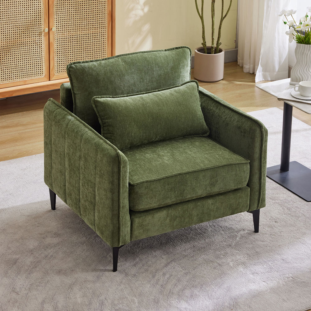 Living and Home Green Fleece Fabric Armchair with Cushions Image 7