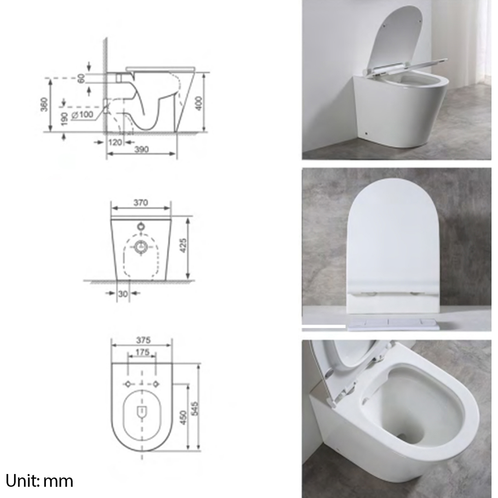 Limoge Baku White Back to Wall Rimless Toilet Pan Image 3