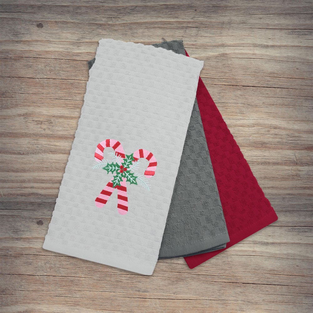 Noel Square Candy Canes White Tea Towel 3 Pack Image 2