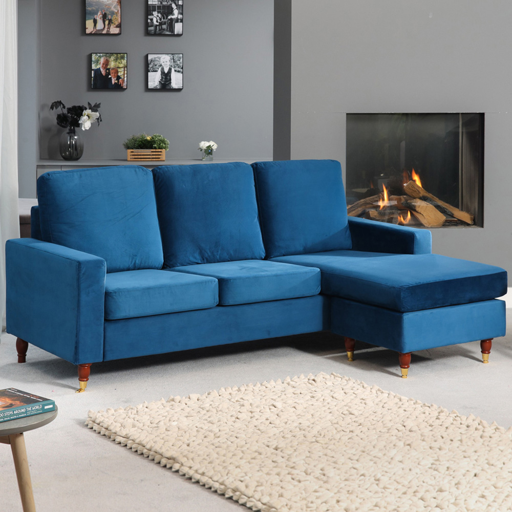 Hendrick 3 Seater Blue Reversible Corner Sofa Image 1