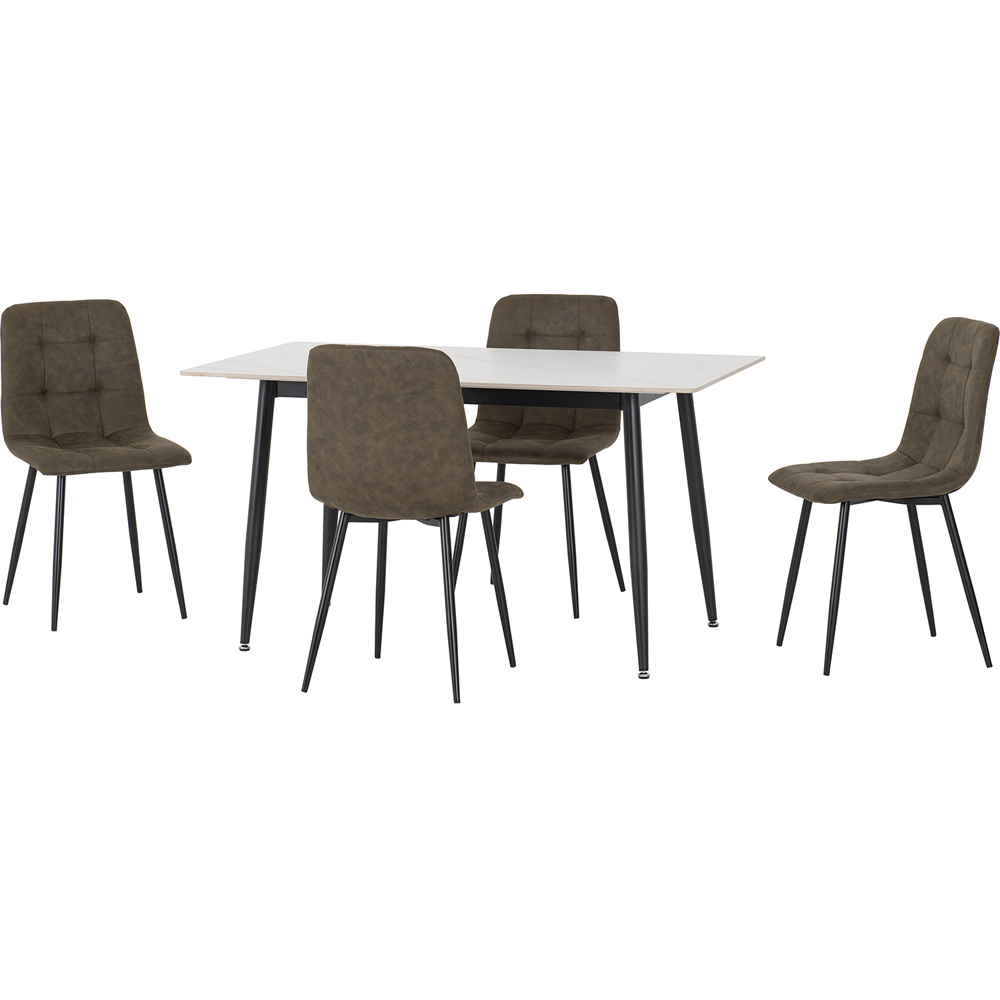 Seconique Fenton 4 Seater Dining Set White and Olive Green Suede Fabric Image 2