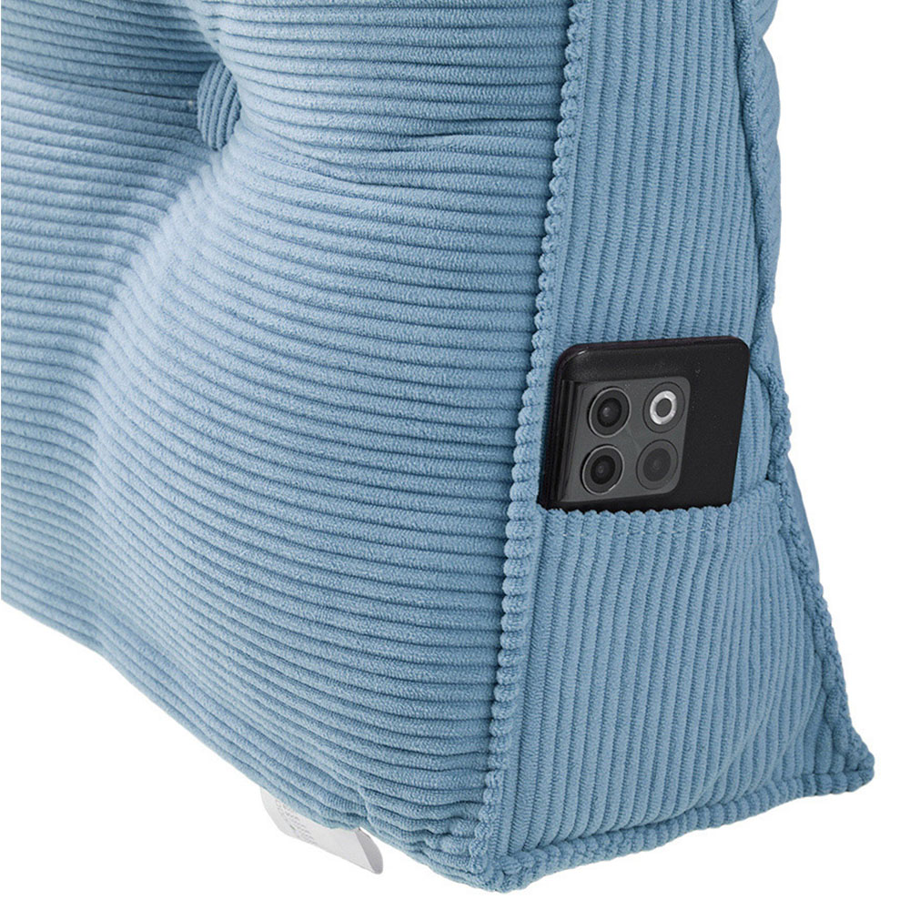 0802341 Living and Home Blue Corduroy Wedge Headboard Pillow with Side Pocket ...