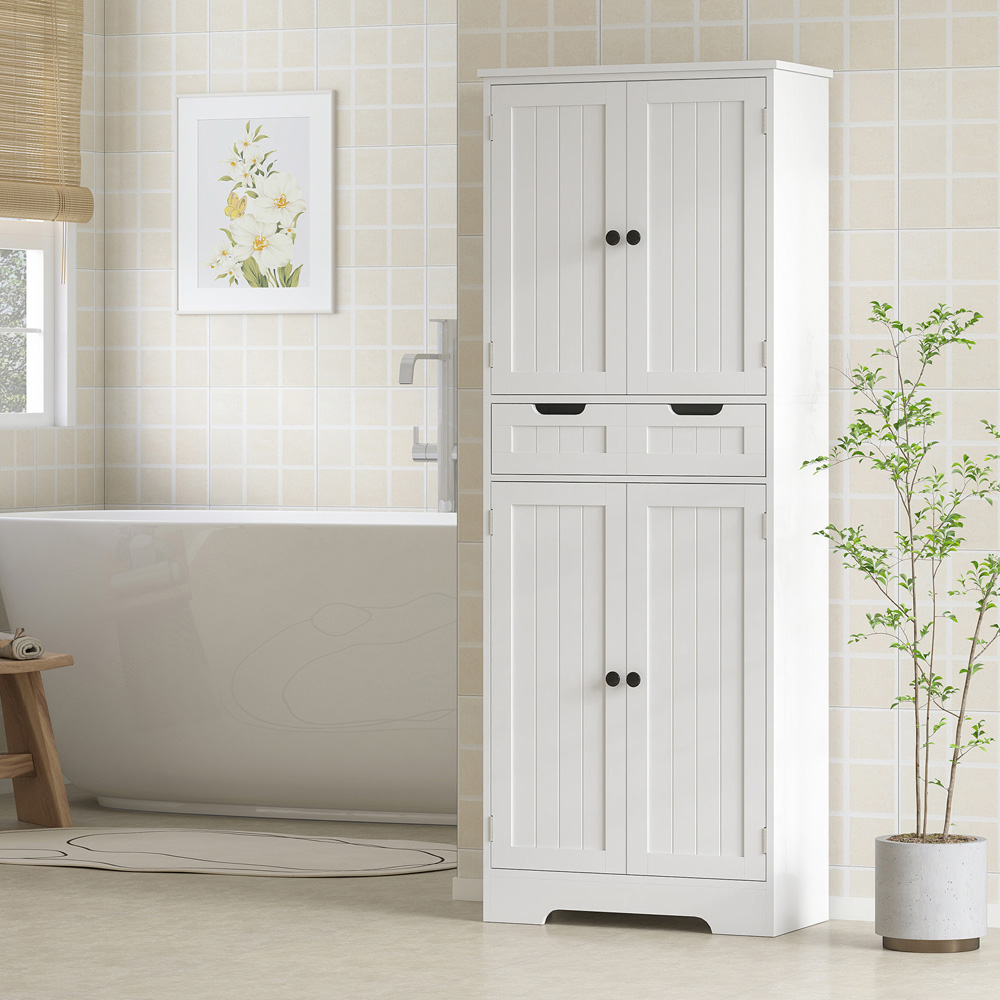 HOMCOM 4 Door 2 Drawer White Tall Bathroom Cabinet Image 6