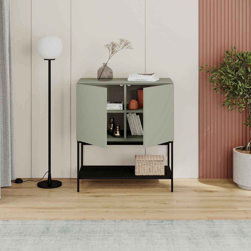Decortie Amira 2 Door Single Shelf Ash Green Console Table Image 4