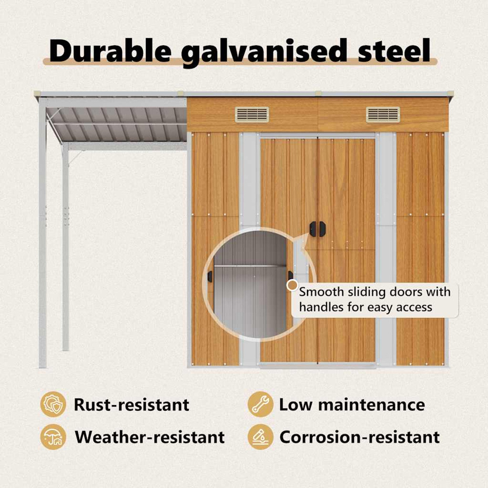 vidaXL 9 x 3ft Brown Galvanised Steel Garden Shed with Extended Roof Image 6
