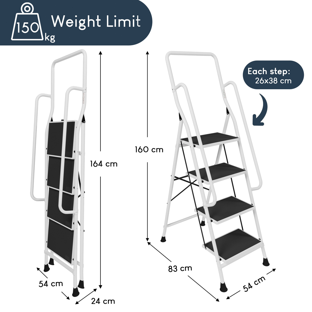 HOME VIDA White 4 Step Ladder with Handrail Image 9
