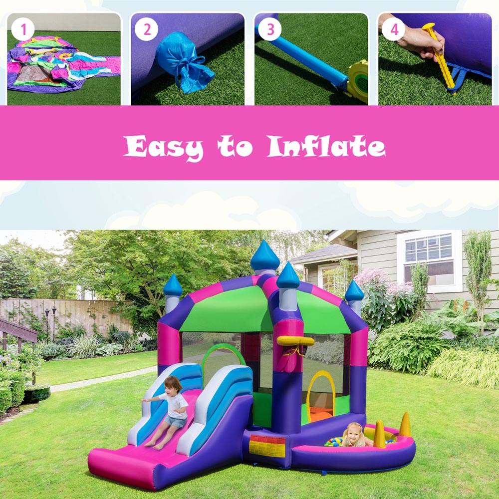 Costway 5-in-1 Kids Jumping Air Bounce Castle with Sun Roof and Ball Pit Play Set Image 2
