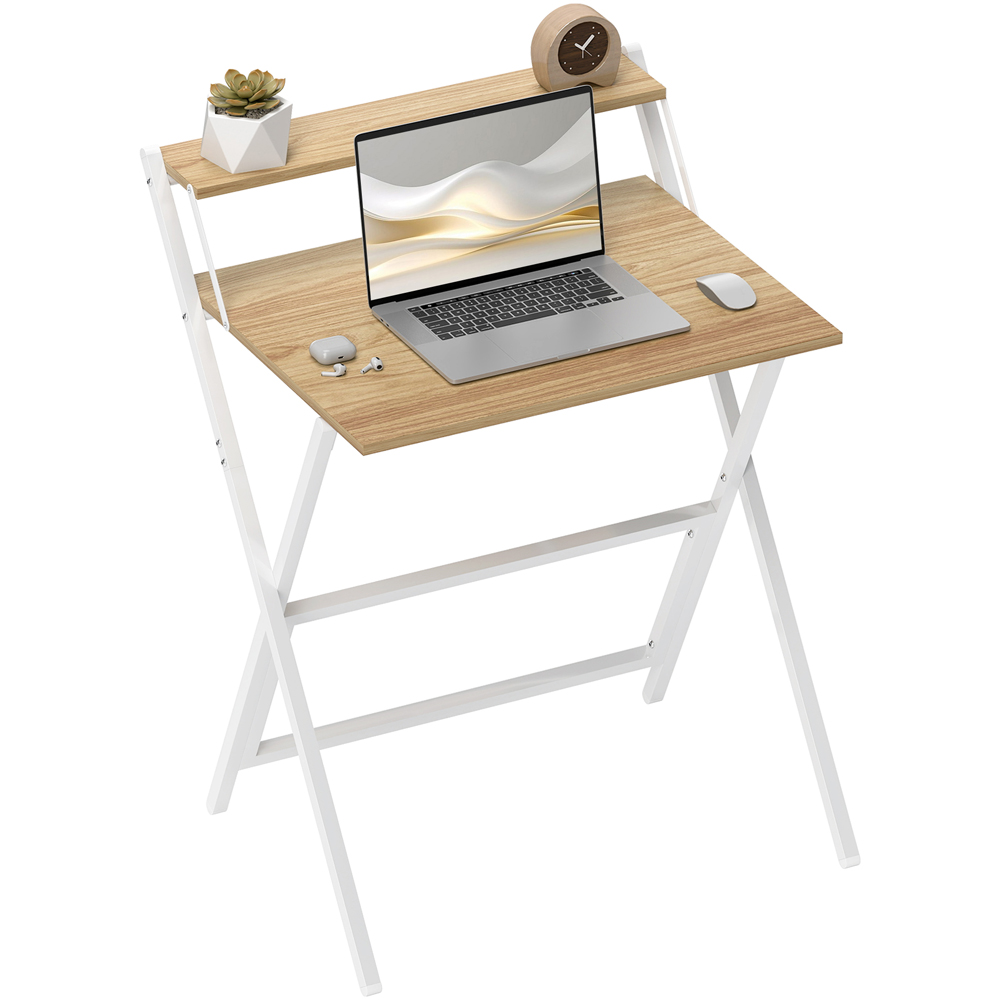 HOMCOM 2 Shelf Foldable Computer Desk Natural Image 2