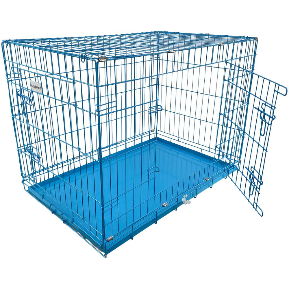 HugglePets Large Blue Dog Cage with Metal Tray 91cm Image 2