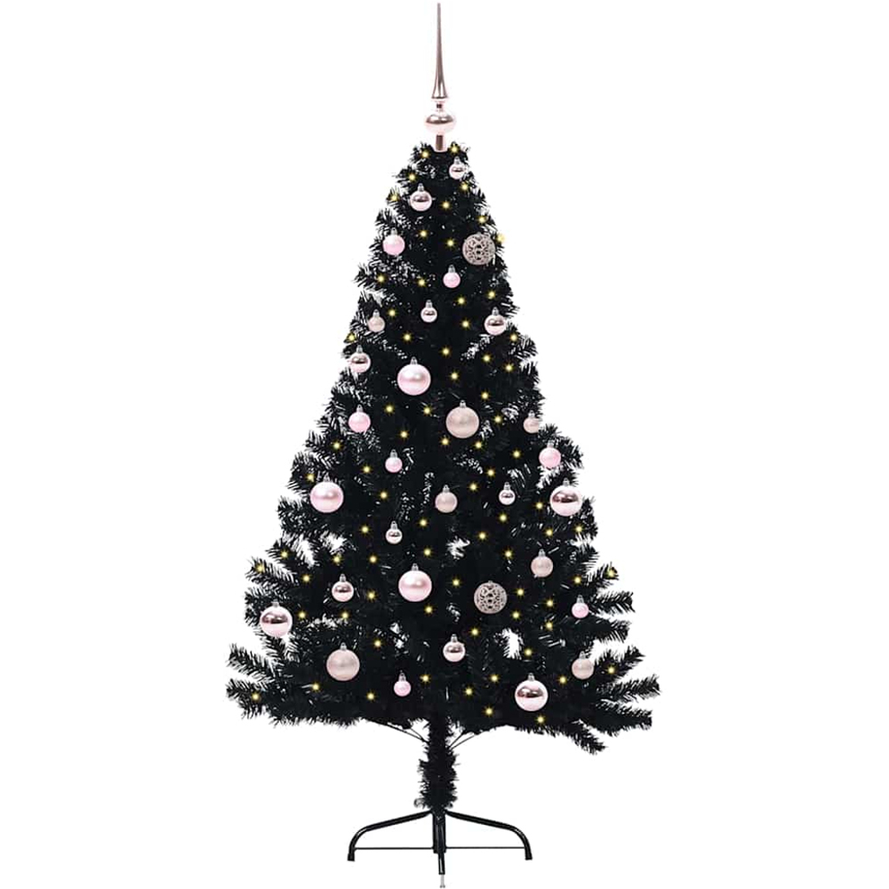 vidaXL Pre-Lit Pink Baubles Black Artificial Christmas Tree 5ft Image 1
