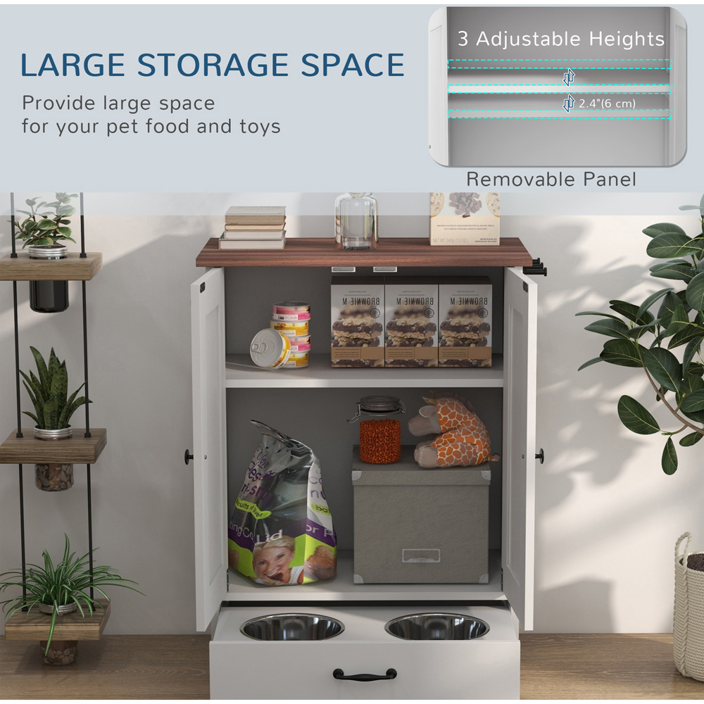 PawHut White Pet Feeding Station with Storage Image 8