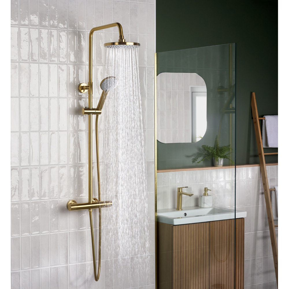 Bristan Buzz Brushed Brass Thermostatic Waterfall Bar Mixer Shower with Handset Image 8