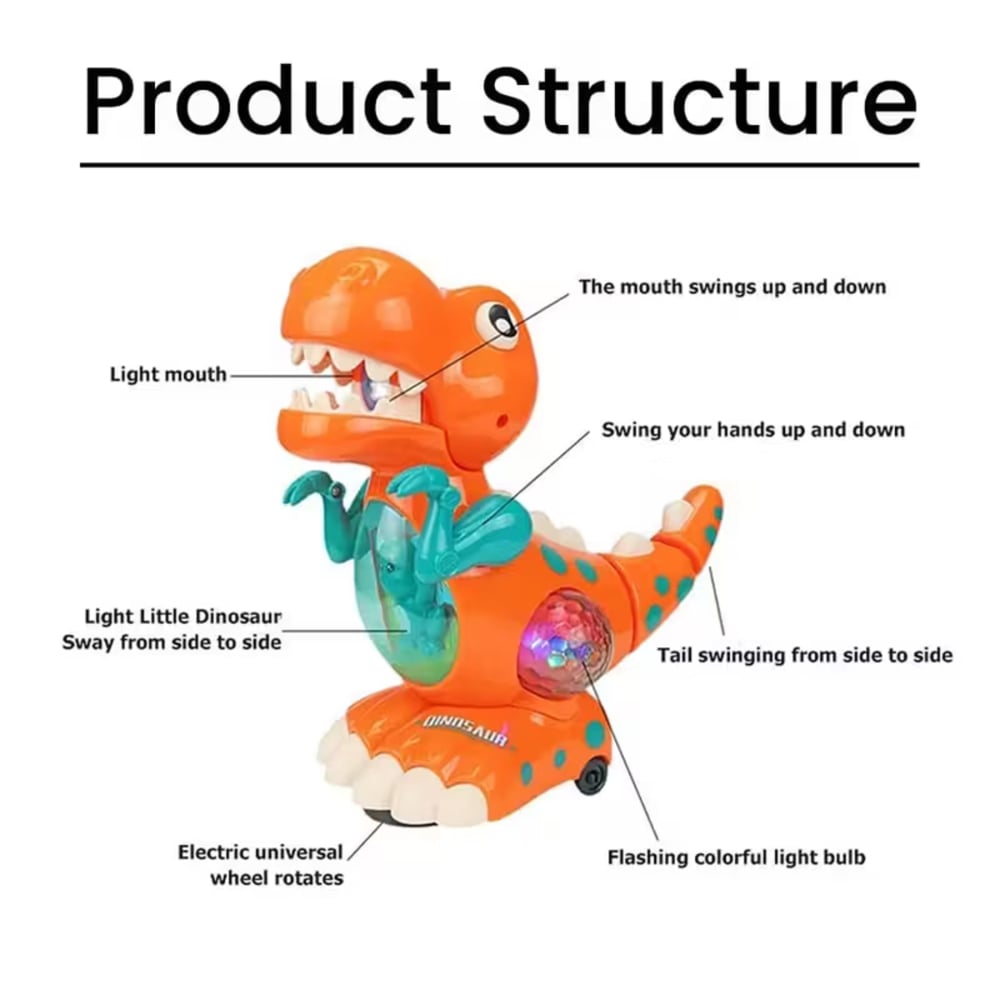 Alivio Orange Crawling Walking Musical LED Dinosaur Toy Image 8