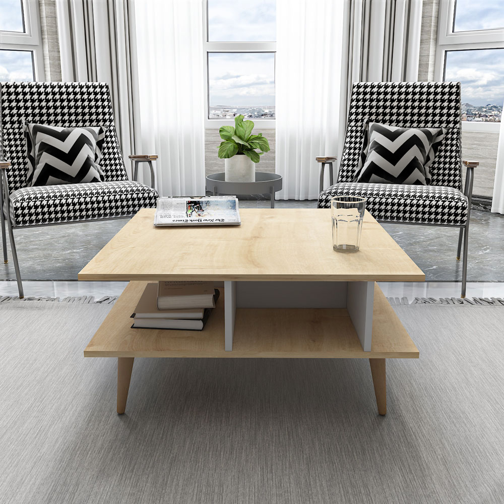 Decorotika Akya Oak and White Wide Coffee Table Image 4