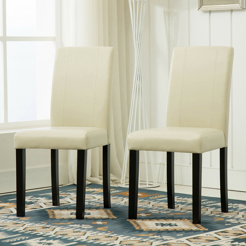 Set of 2 Cream Faux Leather Dining Chair Image 1