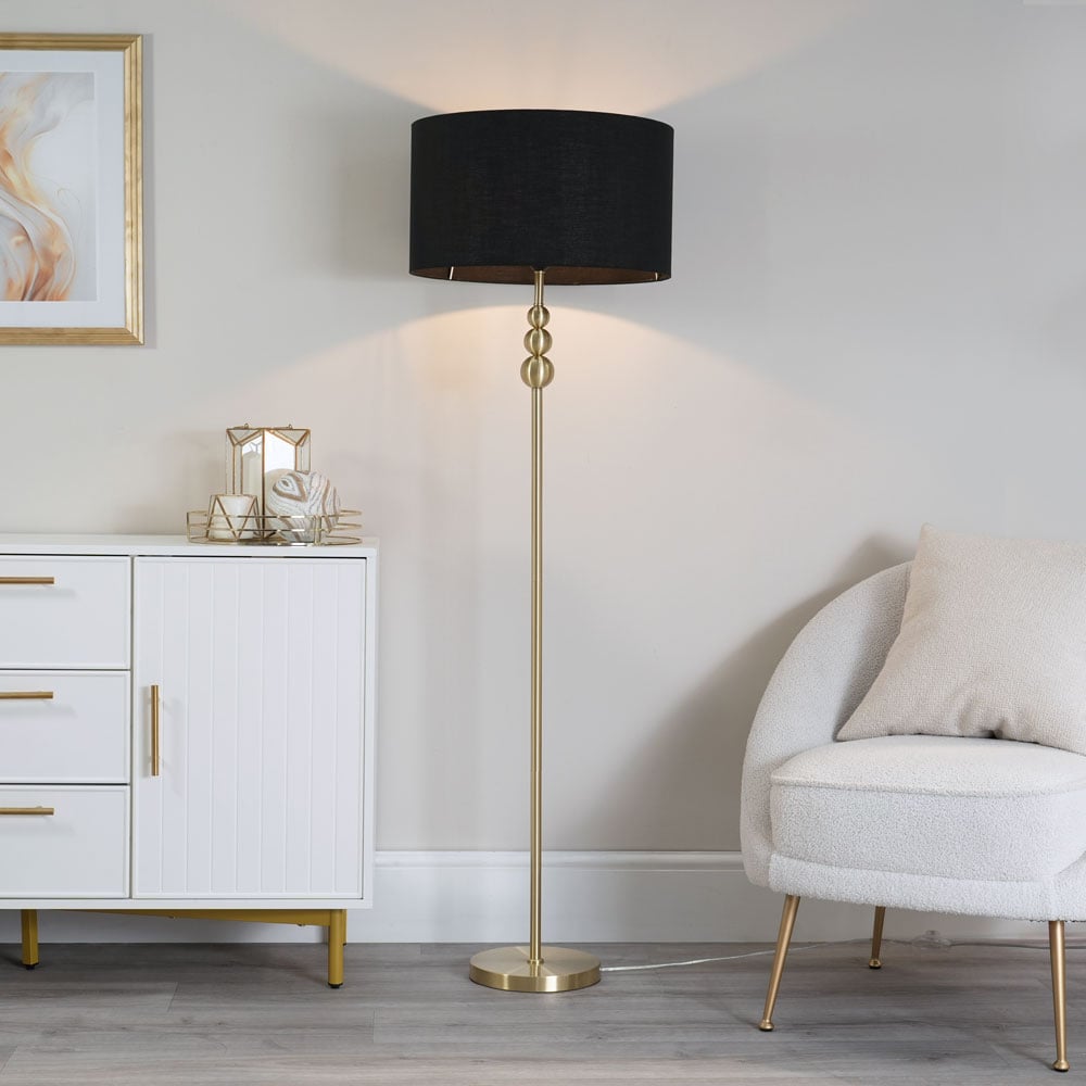 ValueLights Marissa Black Shade Gold Ball LED Floor Lamp Image 2