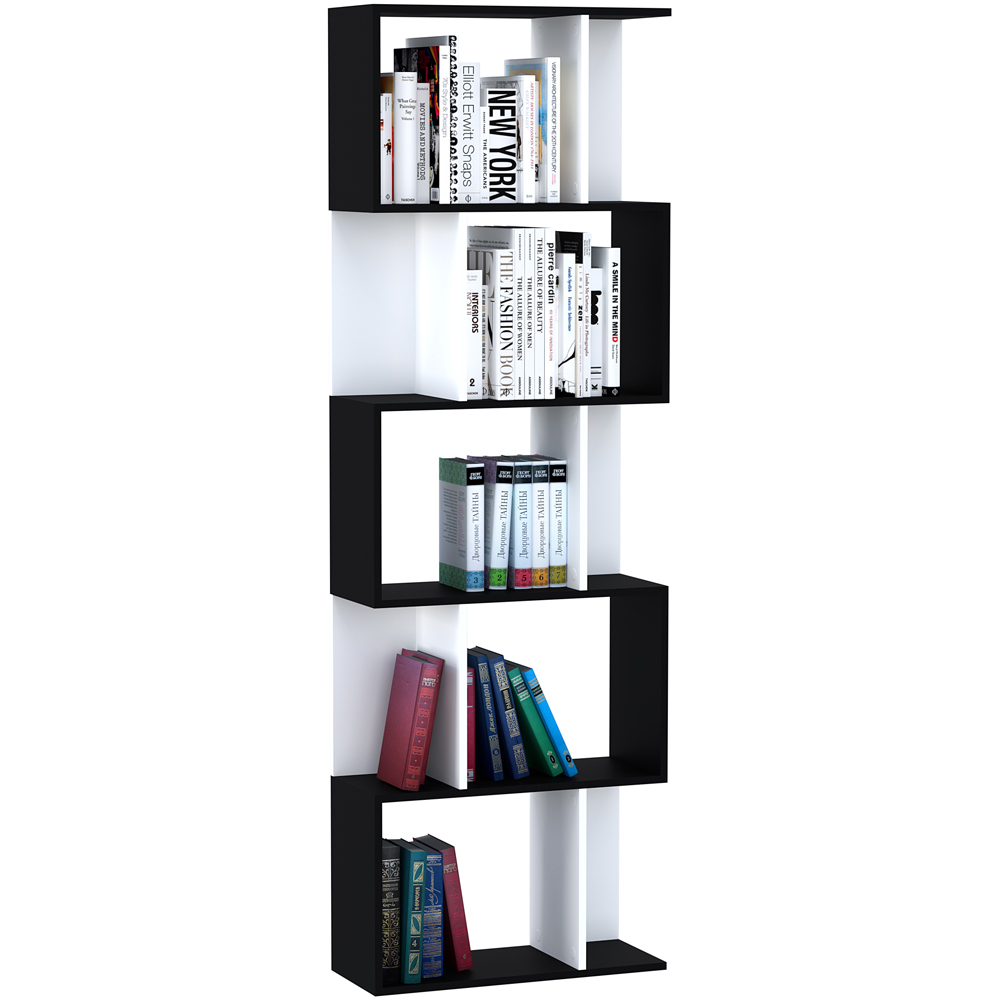 HOMCOM 5 Shelf S Shape Black Bookshelf Image 2