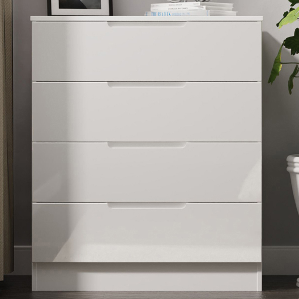 Crowndale Milan 4 Drawer White Gloss and White Chest of Drawers Ready Assembled Image 1