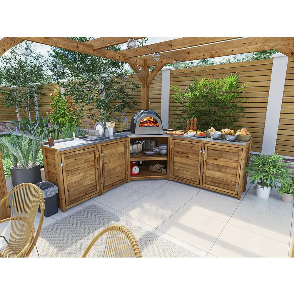 Dunster House 4 Door 2 Shelf Garden Kitchen Left Hand Sink Unit II with Stainless Steel Countertop Image 5