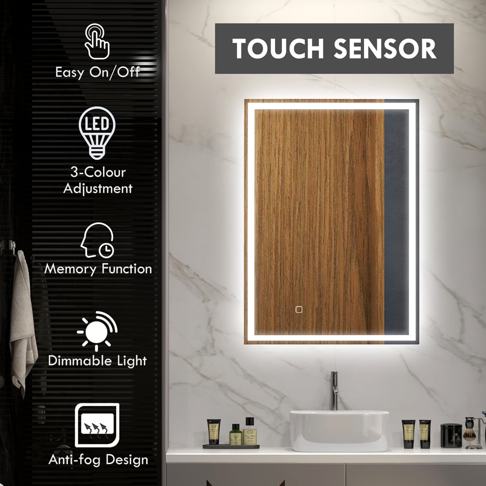 HOMCOM 3 Colour LED Illuminated Bathroom Mirror with Defogging Film Image 4