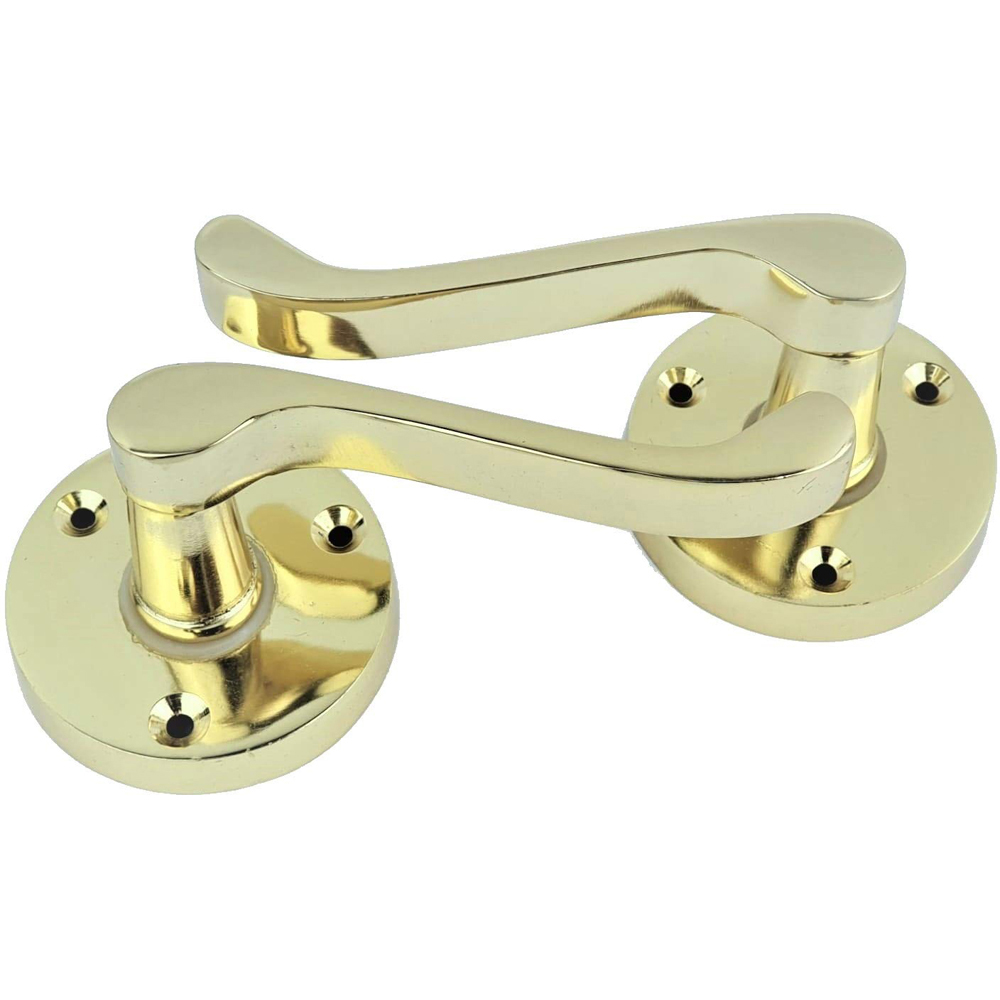 Golden Grace Polished Brass Victorian Scroll Latch Door Handle Set 55mm Image