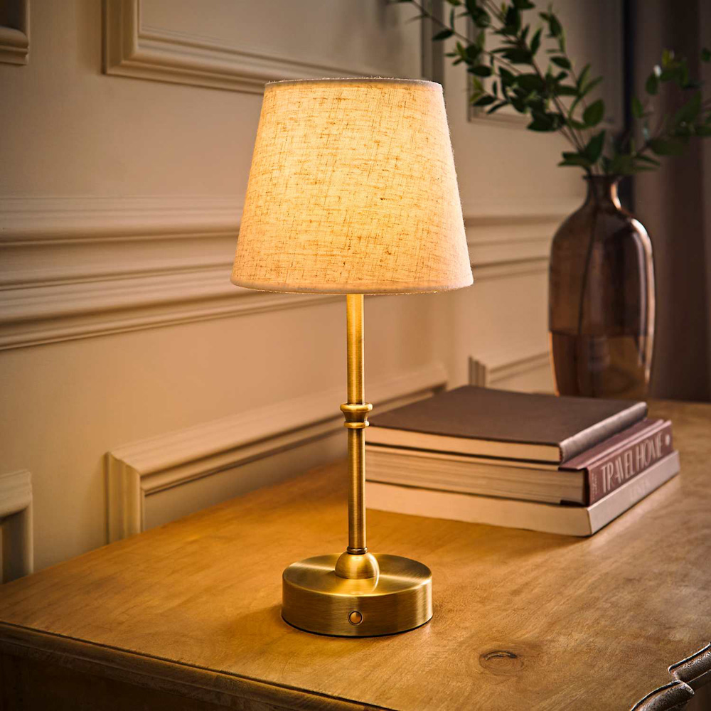 ValueLights Lowe Linen Taper Shade Gold Portable Rechargeable Table Lamp with Bulb Image 2