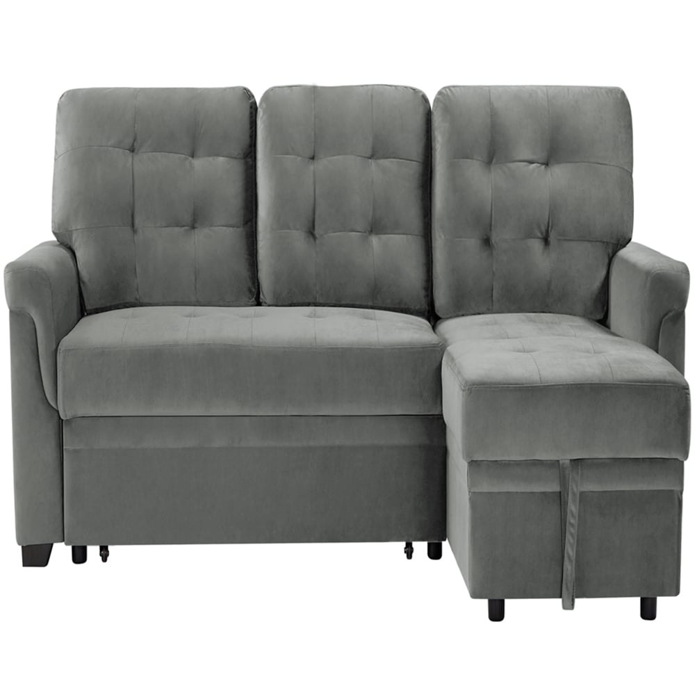 Furniture One 3 Seater Grey Velvet Corner Storage Sofa Bed Image 2