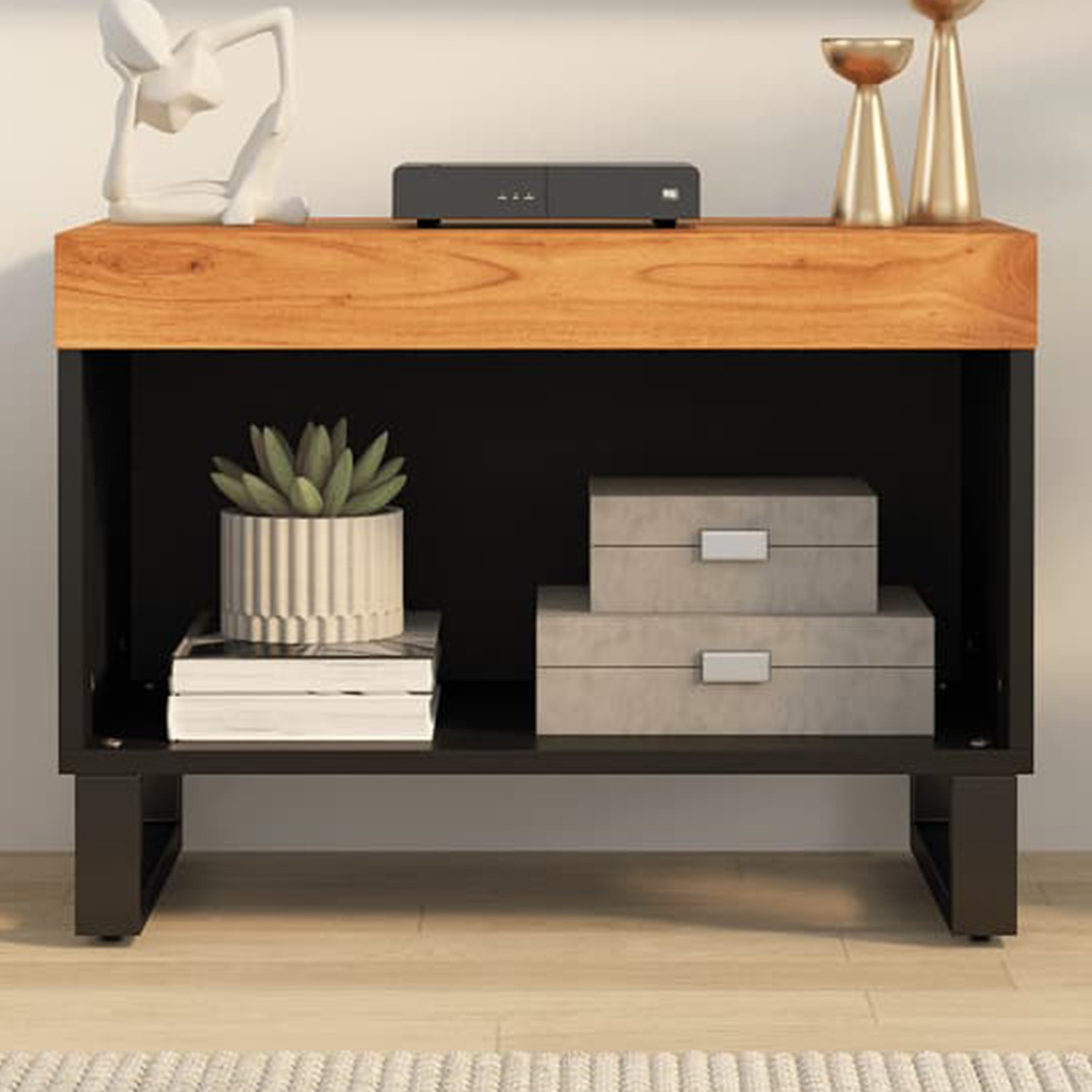 vidaXL Single Open Shelf Brown Solid Wood Acacia TV Cabinet with Metal Legs Image 1