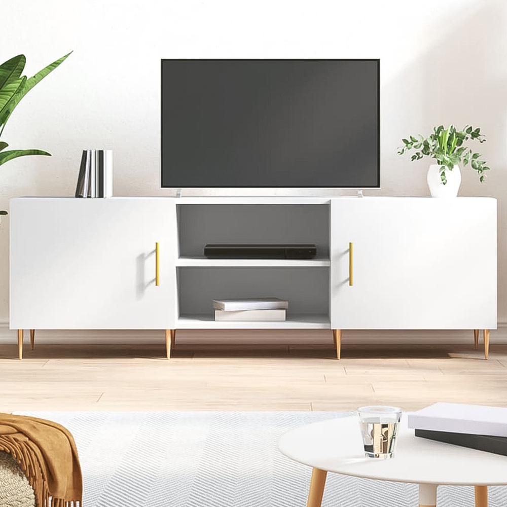 vidaXL 2 Door 2 Shelf White TV Cabinet Image 1