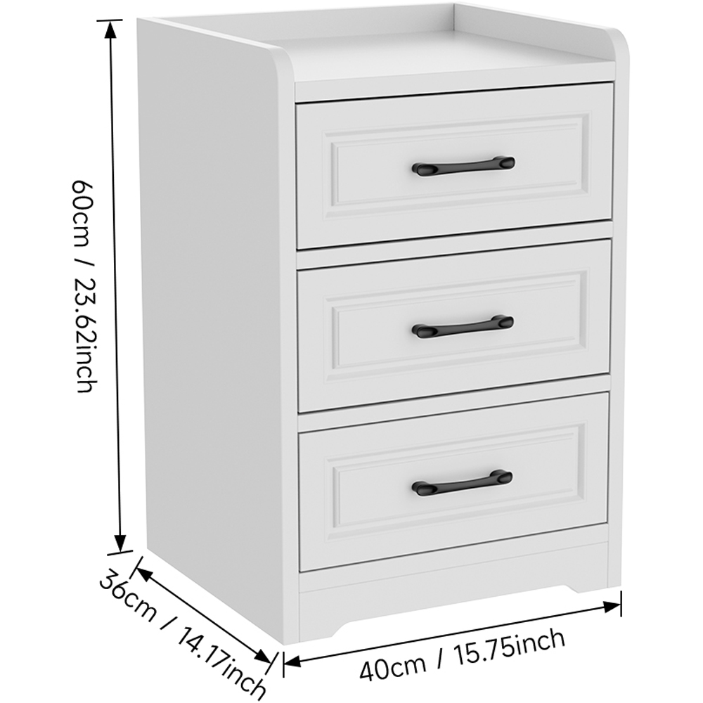Living and Home 3 Drawer Warm White Modern Bedside Table Image 9