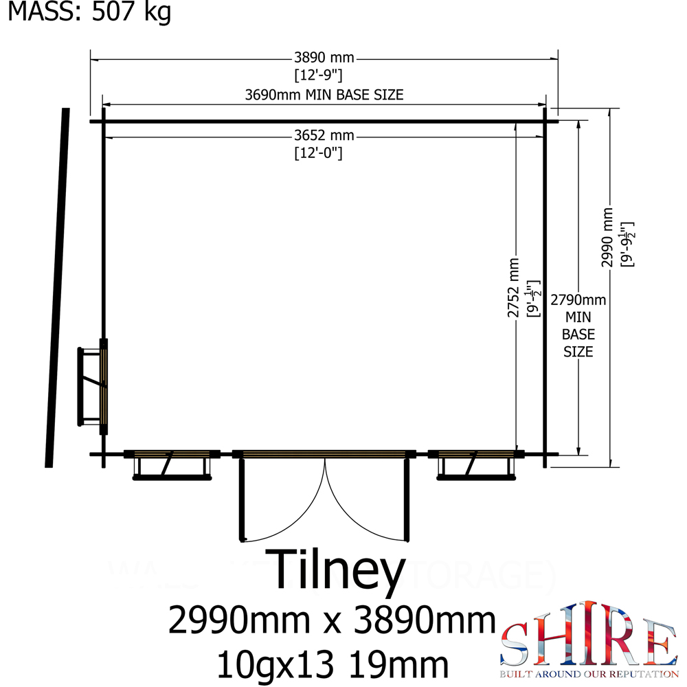 Shire Tilney 10 x 13ft Pent Garden Log Cabin Image 8