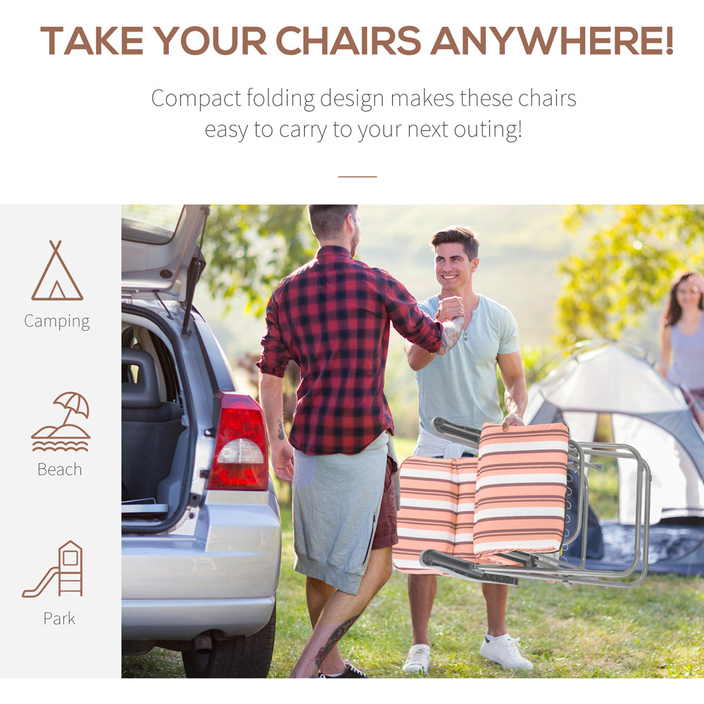 Outsunny Set of 2 Orange and White Recliner Sun Loungers Image 6