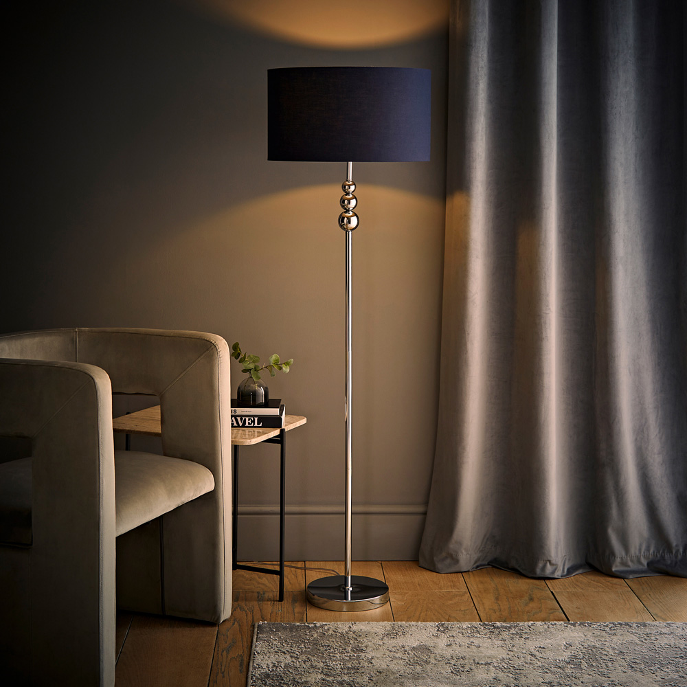 ValueLights Marissa Reni Navy Blue Shade and Chrome Ball LED Floor Lamp Image 6