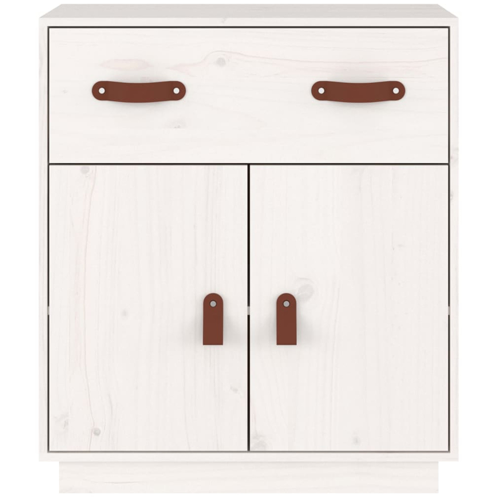 vidaXL 2 Door Single Drawer White Solid Pine Wood Sideboard Image 3