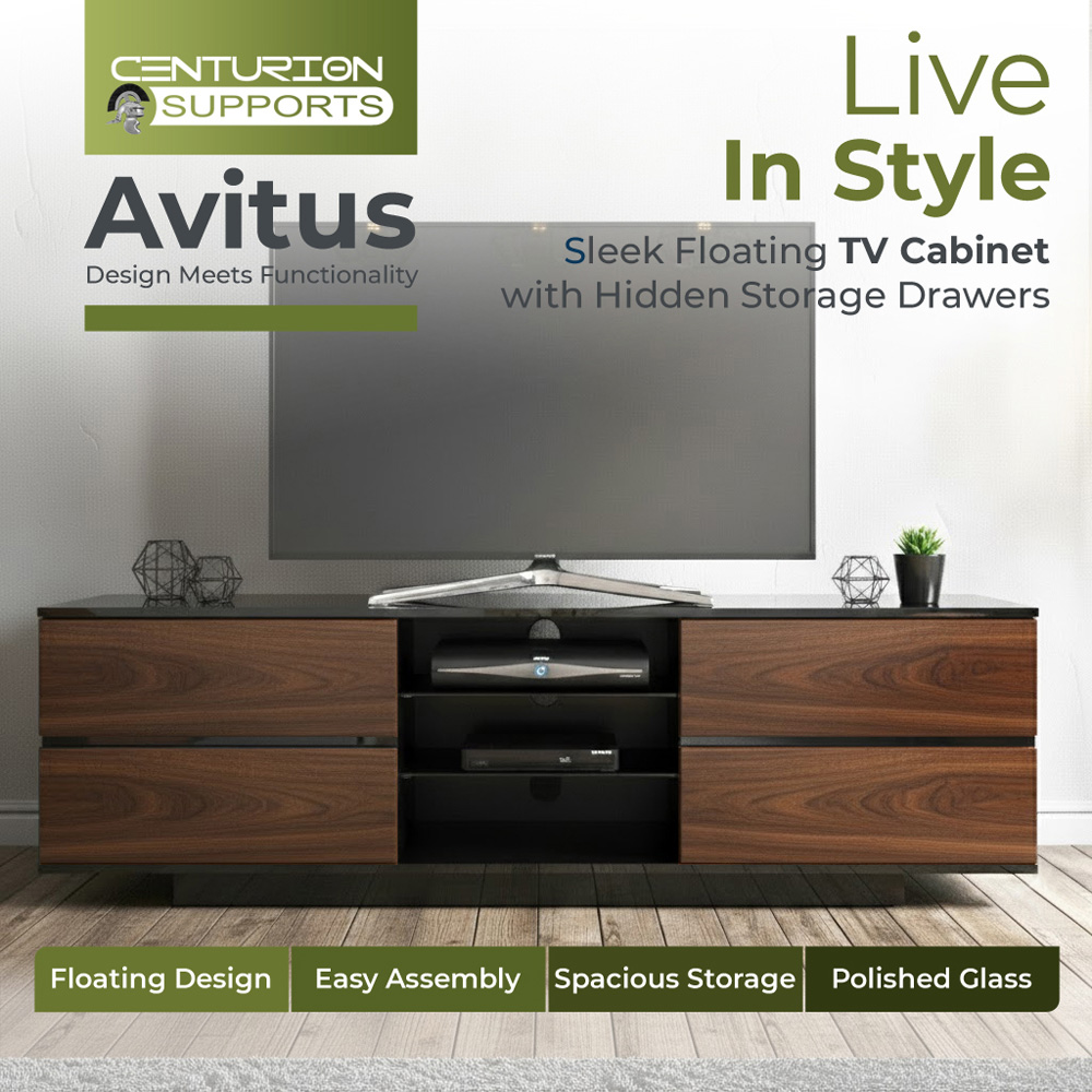 Portland Avitus 4 Drawer 3 Shelf Gloss Black and Walnut TV Stand Image 6