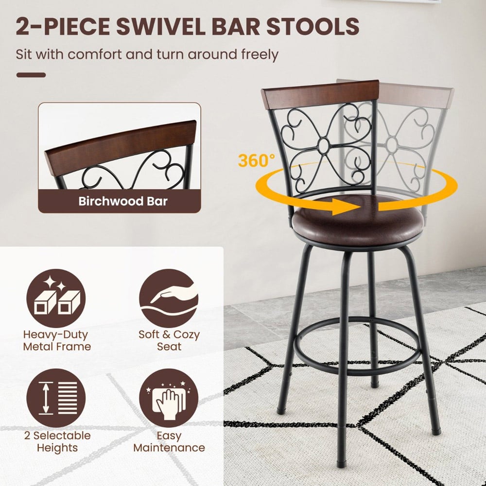 Costway Adjustable Swivel Bar Stool Set of 2 Image 4
