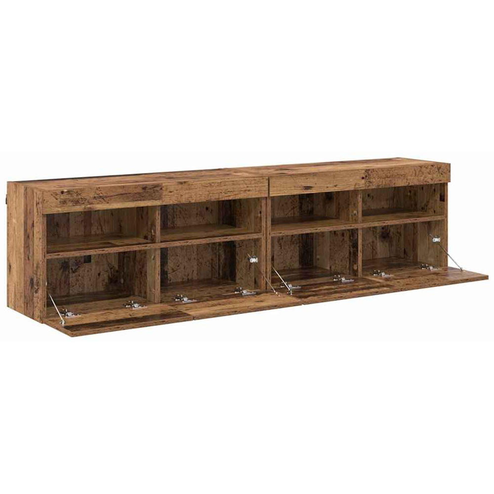 vidaXL 2 Door 2 Shelf Old Wood Wall Mounted TV Cabinet with LED Light 2 Pack Image 7