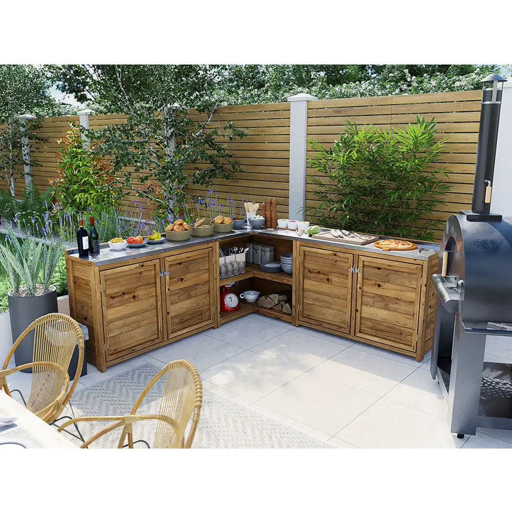 Dunster House 4 Door 2 Shelf Garden Kitchen Double Unit III with Stainless Steel Countertop Image 2