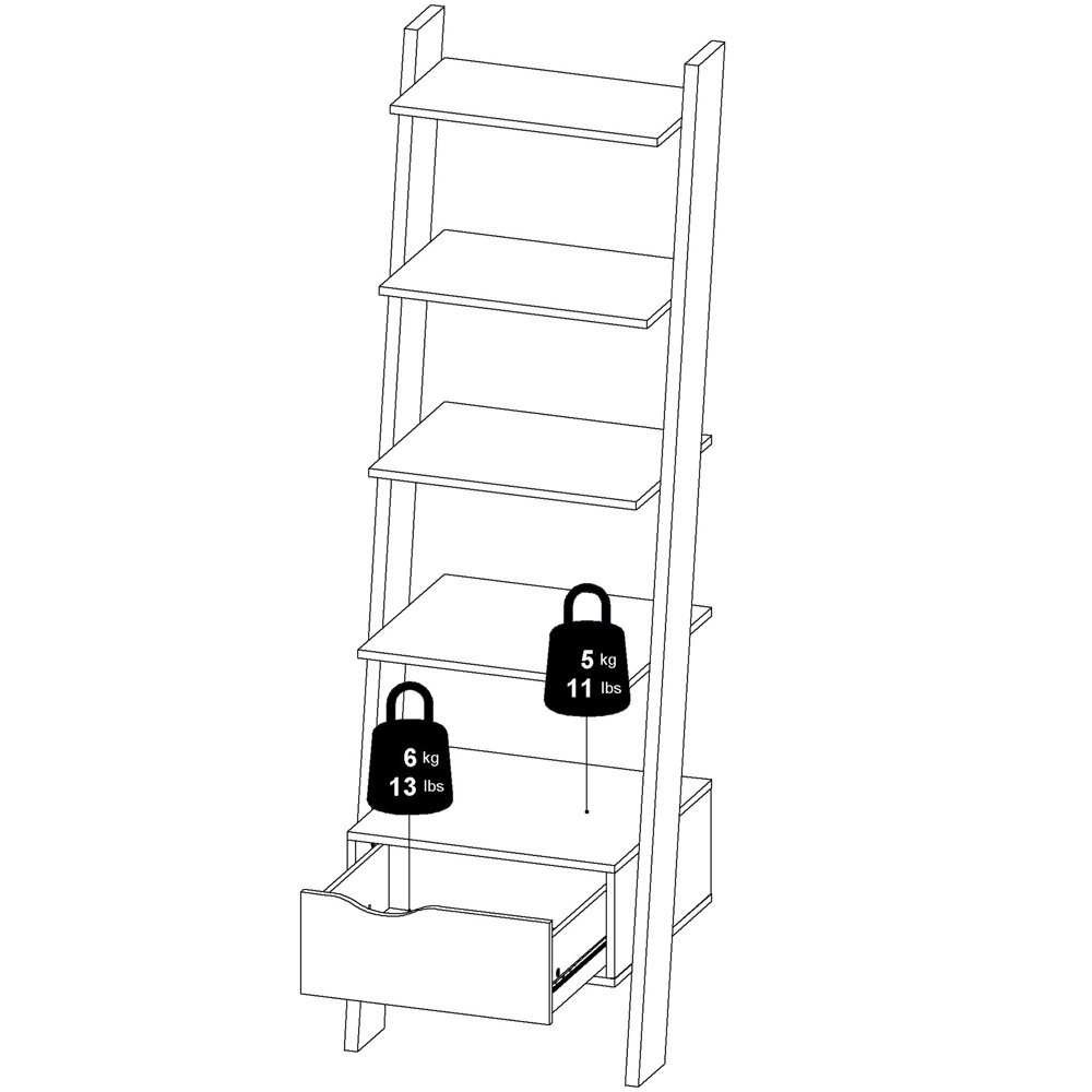 Florence Single Drawer 4 Shelf White and Oak Leaning Bookcase Image 7