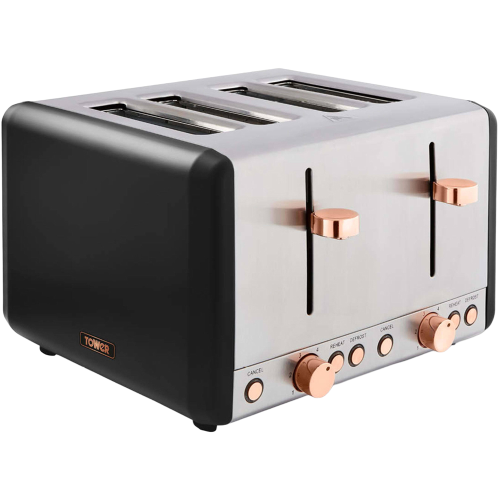 Tower Cavaletto T20051RG Black 4 Slice Toaster Image 1