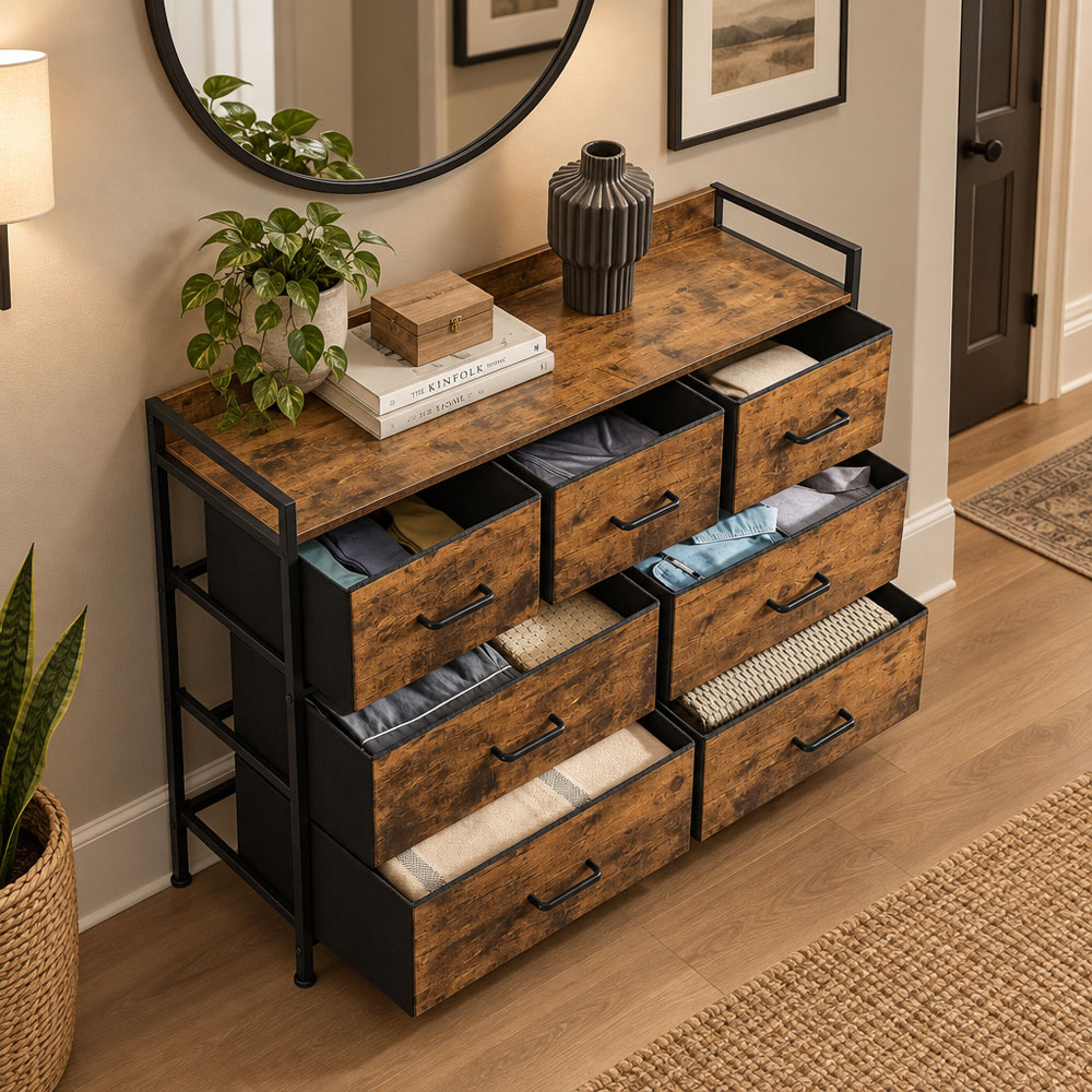 Modcraft 7 Drawer Single Shelf Rustic Brown Chest of Drawers Image 8