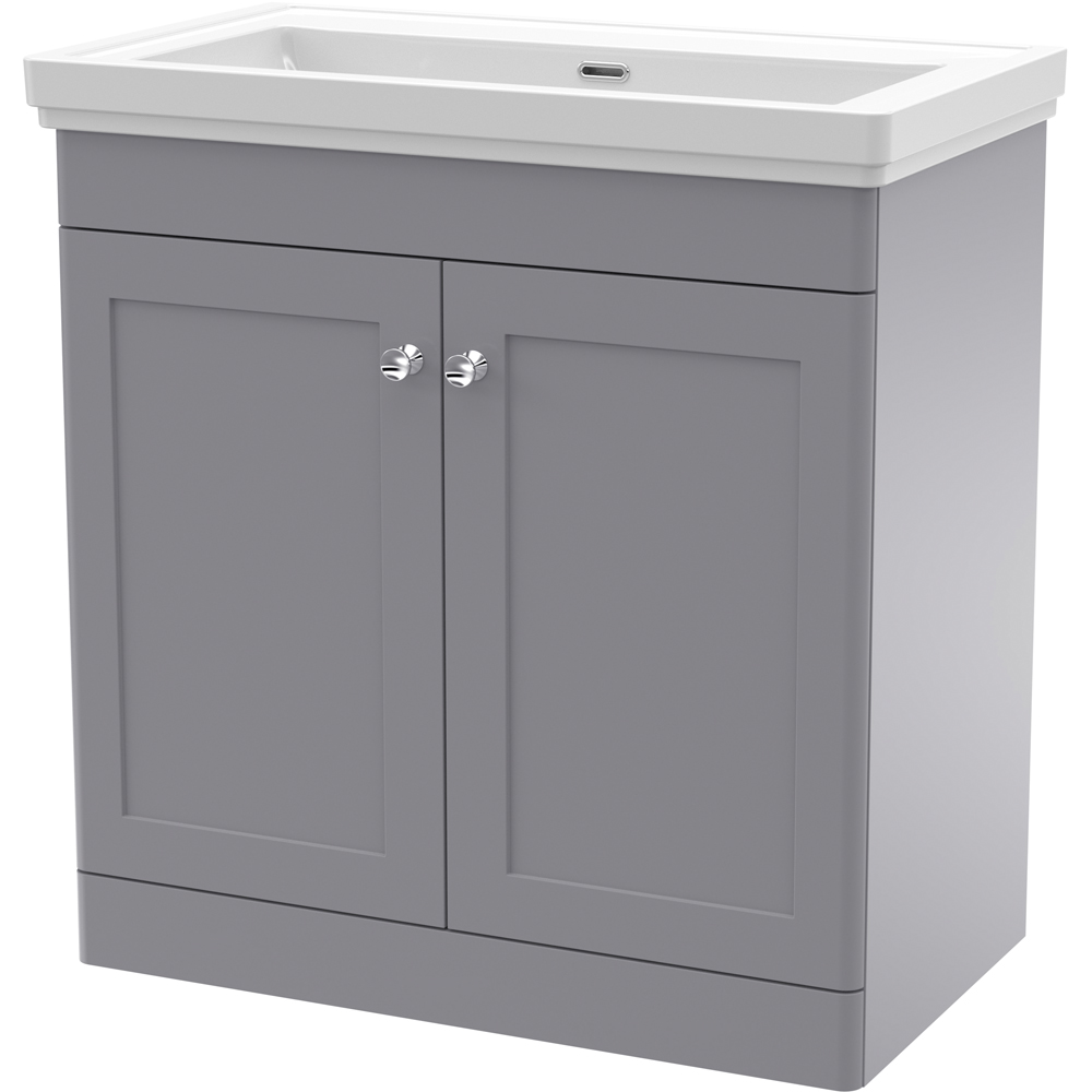 nuie Classique 2 Door Satin Grey Floor Standing Unit and 0 Tap Hole Fireclay Basin 800mm Image 1