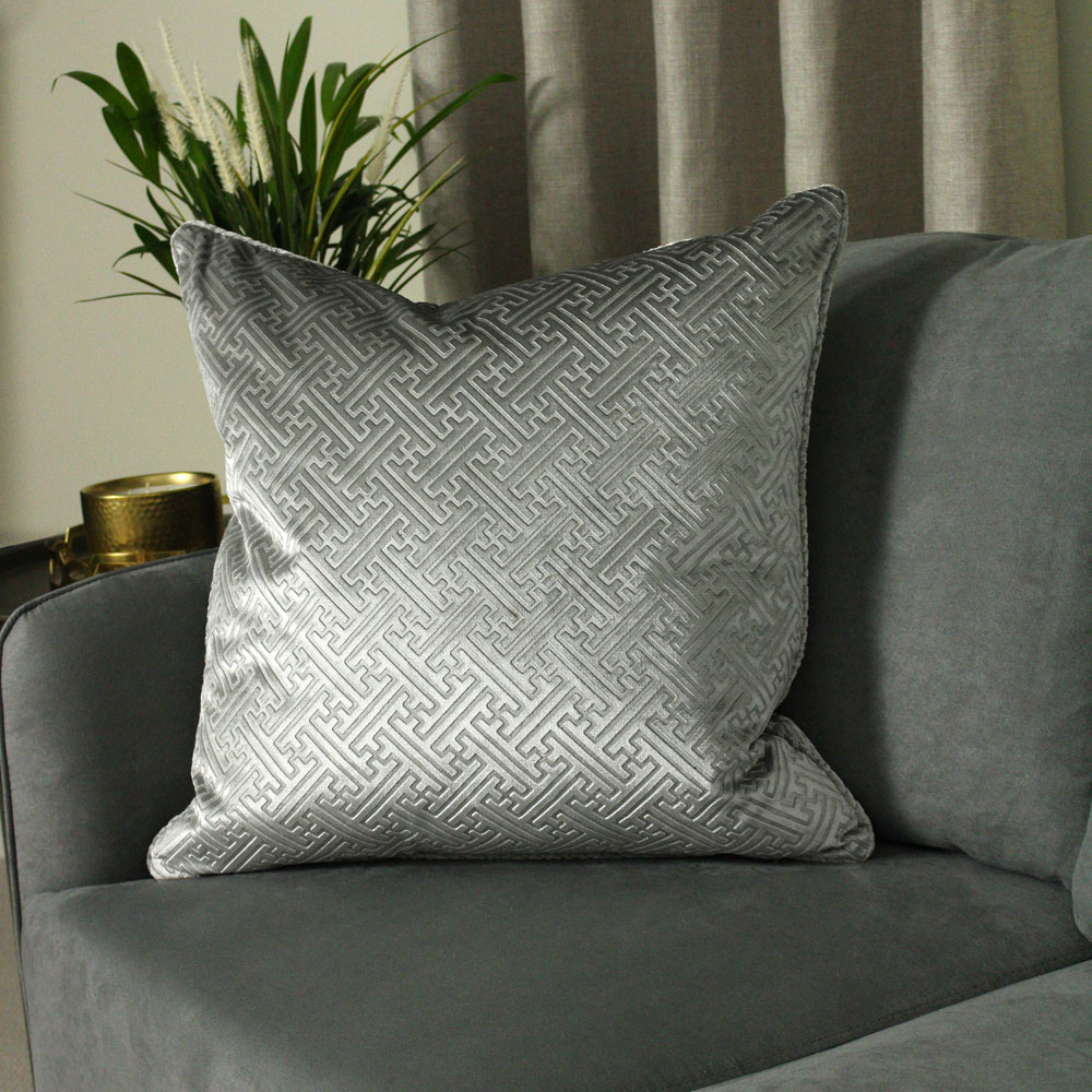 Paoletti Florence Silver Embossed Velvet Cushion Image 2