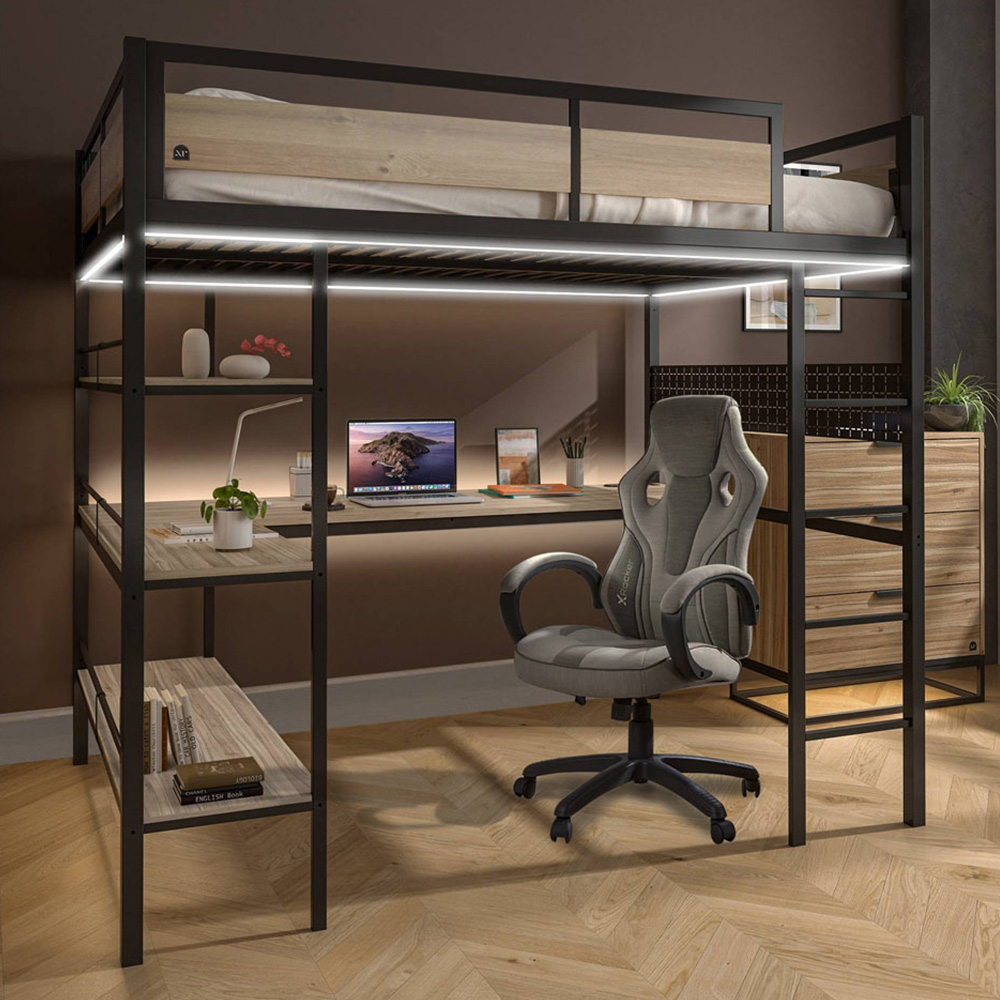 XR Living Denver Double Oak and Black High Sleeper with Storage and App Controlled LED Lights Image 1