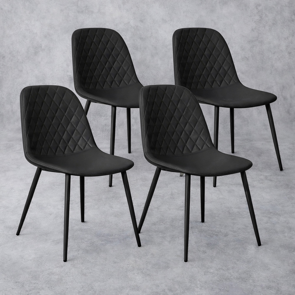 Kosy Koala Set of 4 Black Faux Leather Diamond Stitch Dining Chair Image 4