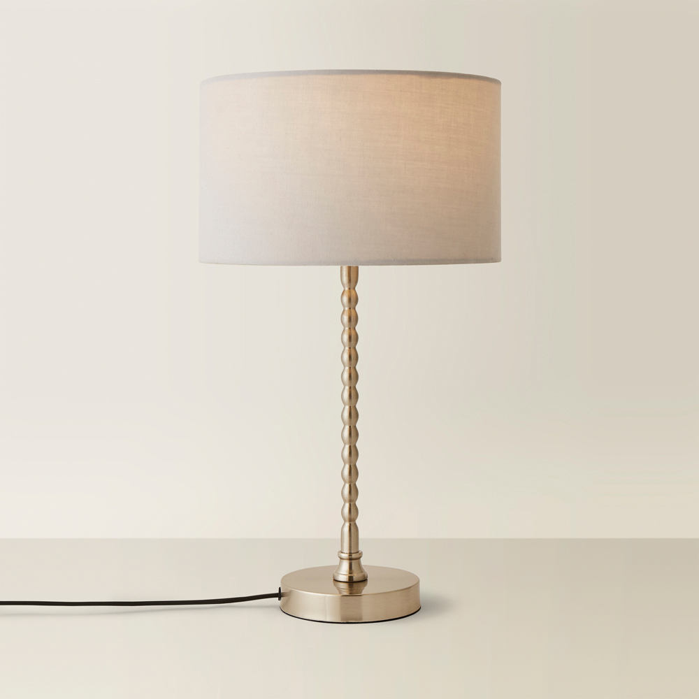 ValueLights Maeve Grey and Chrome Drum Shade Bobbin Bobble Table Lamp and LED Bulb Image 5