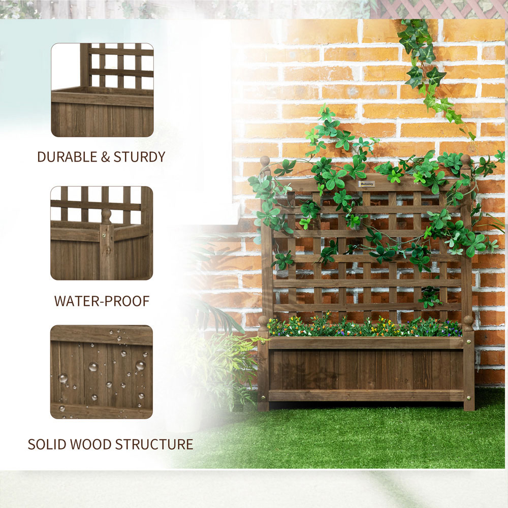 Outsunny Brown Raised Garden Bed Planter with Trellis 75 x 28 x 64cm Image 6