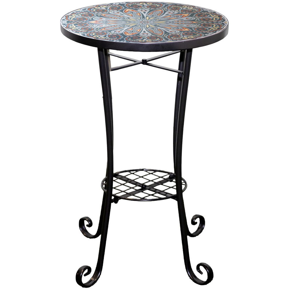 Shatchi Cairo 2-in-1 Single Shelf Mosaic Ceramic Tile Top Plant Stand Side Table Image 2