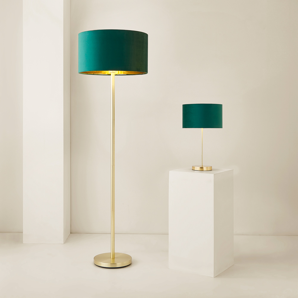 ValueLights Charlie Metallic and Green Velvet Shade Gold Table Lamp and Bulb Image 6