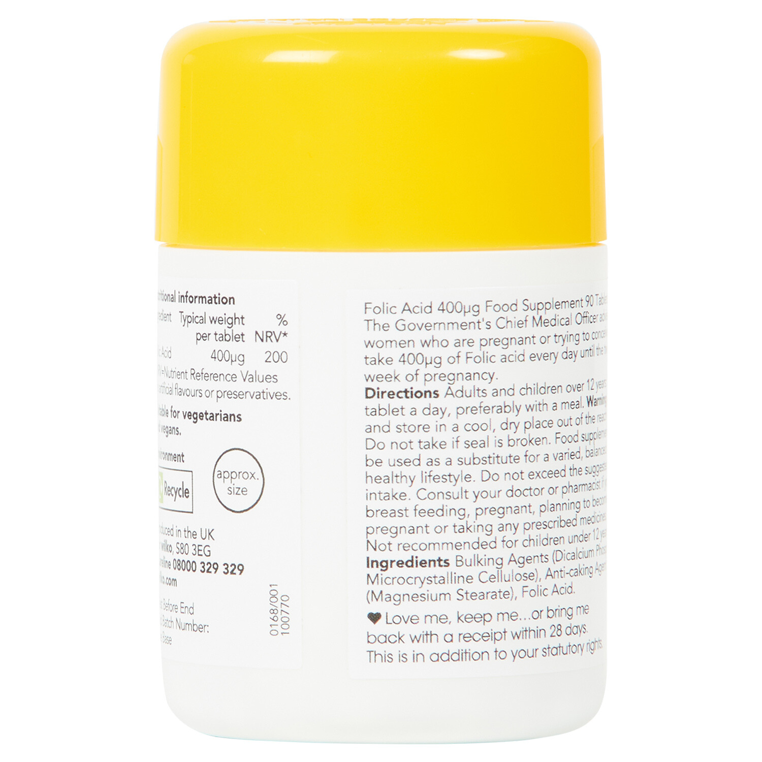 Pack of 90 Folic Acid Tablets 400mg White and Yellow Image 2